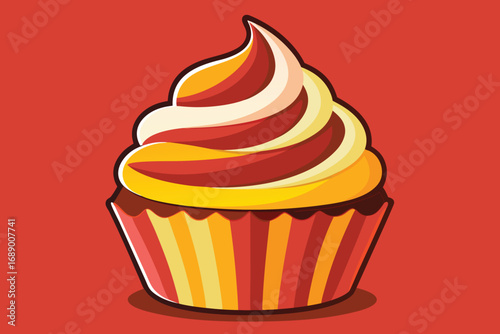 Vibrant swirled frosting adorns a delicious cupcake, perfect for celebrations and sweet treats