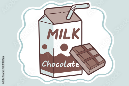 Sweet chocolate milk carton with a candy bar, perfect for kids' snacks and fun designs.