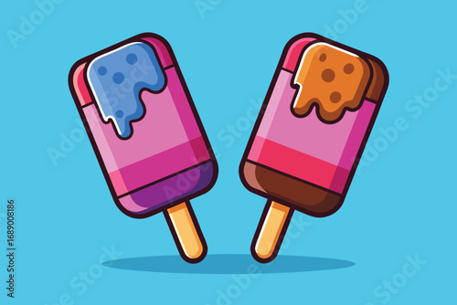 Two vibrant, stylized popsicles with melting toppings evoke summer fun and sweet indulgence