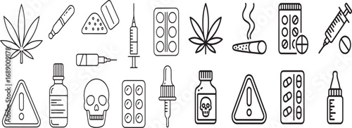 Substance Abuse Prevention Vector Icon Pack – Minimalist Black Outline Style