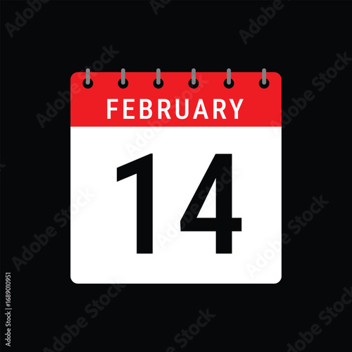 February 14 Calendar Icon Valentine's Day