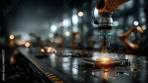 Smart factory automation with robotic arms AI manufacturing system futuristic industry 4.0 productivity efficiency 