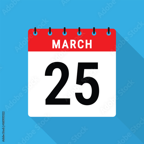 March 25 Calendar Icon Flat Design