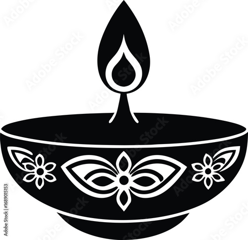 traditional diya oil lamp silhouette vector illustration