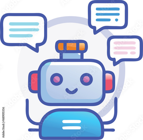 Ai customer support bot vector illustration with chat bubbles and glowing aura