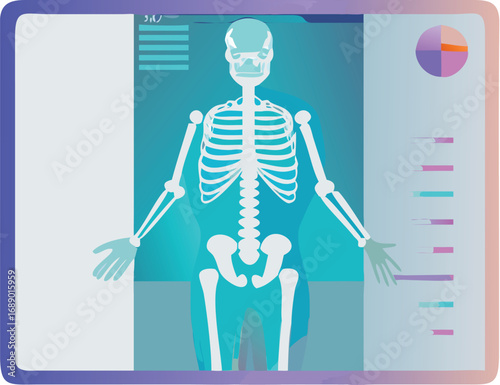 Digital holographic human skeleton medical scan futuristic technology vector illustration