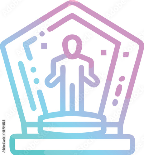 Futuristic holographic quarantine zone with glowing human figure vector art