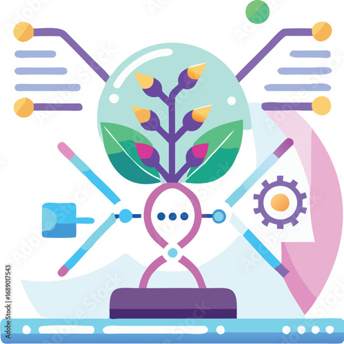 Futuristic genetic modification holographic infographic science vector illustration scalable eps