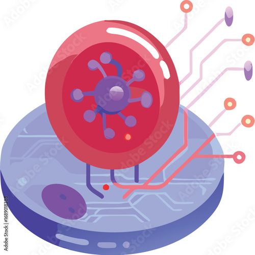 Futuristic holographic blood cell with neo circuits vector illustration glowing vibrant