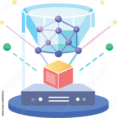 Futuristic holographic glowing chemical structure data visualization vector illustration