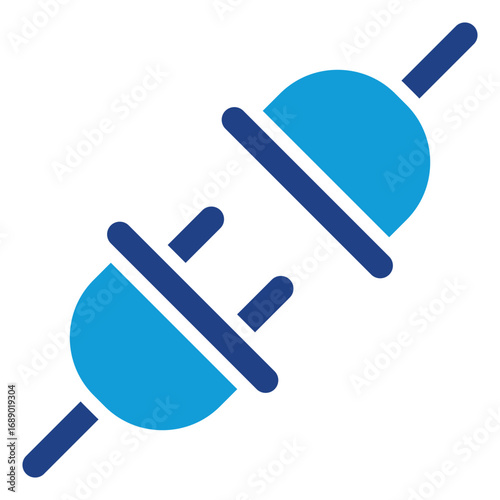 Disconnected Plug Glyph Blue Silhouette Icon Design Vector - Two plugs disconnected or connecting together representing electricity connection and power supply