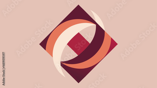 Abstract Diamond Shape with Intersecting Curved Stripes in Burgundy and Orange Tones geometric rhombus