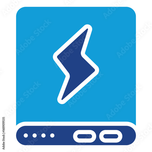 Power Bank Glyph Blue Silhouette Icon Design Vector - Portable power bank device with lightning symbol representing backup charging