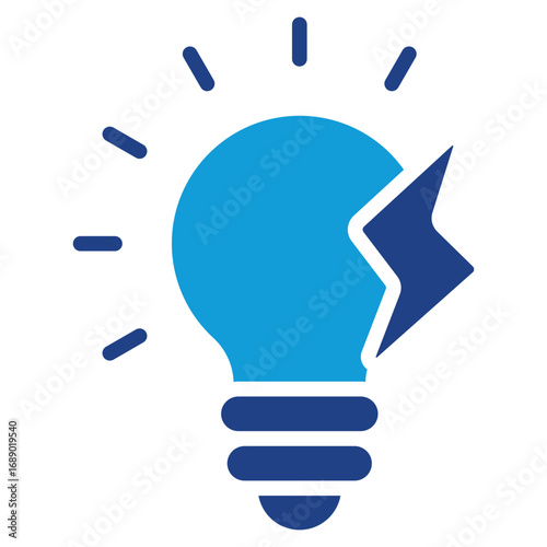 Power Bulb Glyph Blue Silhouette Icon Design Vector - Light bulb with energy bolt symbolizing electricity, innovation, and energy