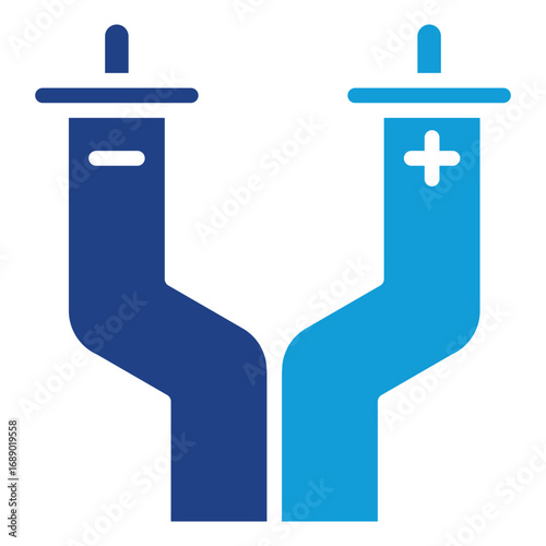 Jumper Cables Glyph Blue Silhouette Icon Design Vector - Pair of jumper cables with positive and negative clamps for car battery charging