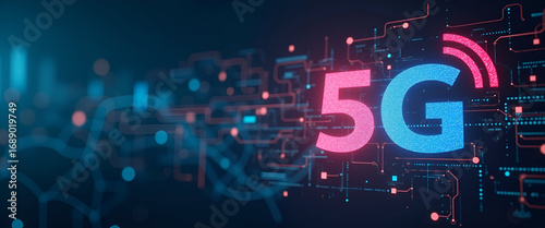 Innovative 5G Wireless Technology: Robust Signal Strength & Rapid Data Exchange for Smart Devices in Global Communication Networks - Photo Stock Concept with Left Space
