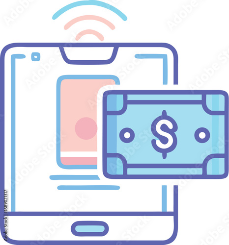 Glowing mobile hologram payment system vector illustration for online transactions