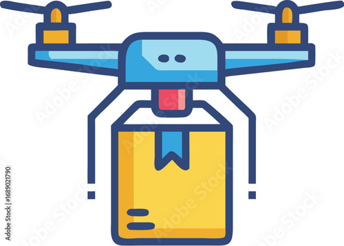 Futuristic drone delivery service illustration with glowing package vector graphic