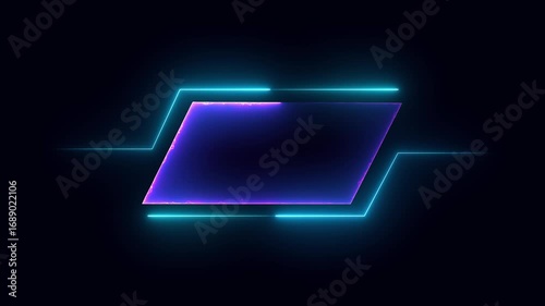 Digital HUD cyber frame with neon line on black background. neon HUD animation.