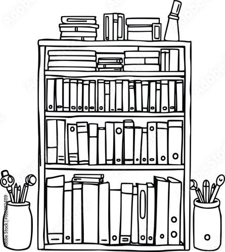 Sketch of Bookshelf with Academic Materials 