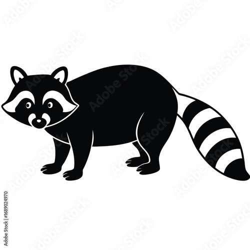 Silhouette of a raccoon, showing its characteristic features like its mask-like face and striped tail.