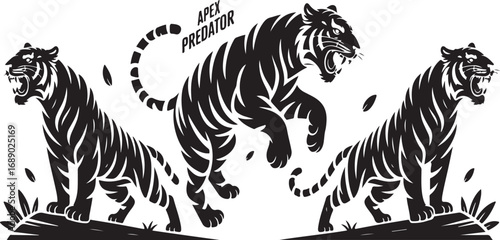 Wild Tiger Roar Vector Illustration Set