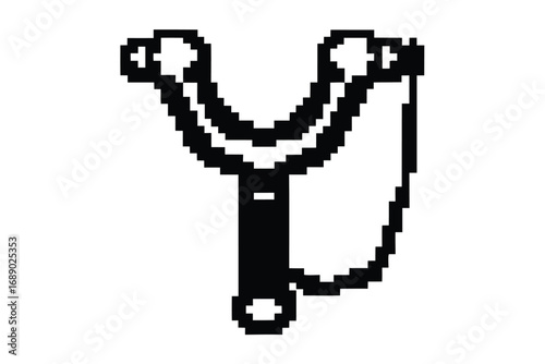 Pixel Art Slingshot with White Background, Game Asset Design