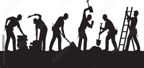Vector Style Construction Labor Silhouette Pack – Manual Worker Poses in
