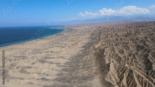 The aerial view of Ak Sai Canyon in Kyrgyzstan