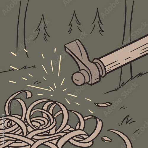 Wood Shavings and Hammer Illustration