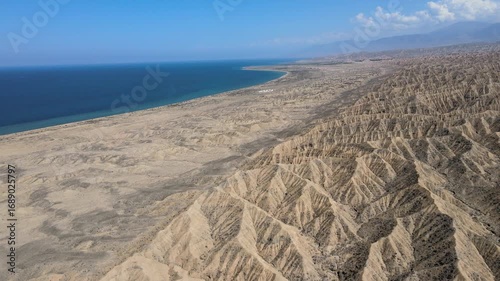 The aerial view of Ak Sai Canyon in Kyrgyzstan