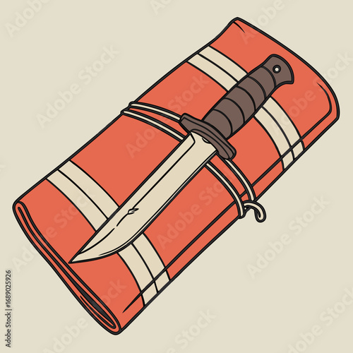 Wrapped Knife Illustration in Red Cloth