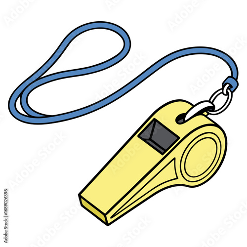 Yellow Whistle with Blue Lanyard Illustration