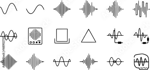 A set of outline vector icons for a function generator.
