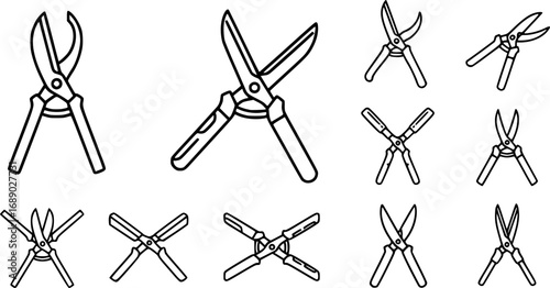 A set of outline vector icons for garden shears.

