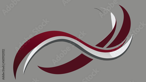 Abstract Swirling Ribbons in Burgundy White and Grey with Shadows curves flowing