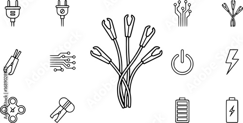 A set of outline vector icons for a bundle of jumper wires.


