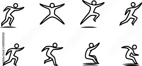 set of persons jumping outline icon vector
