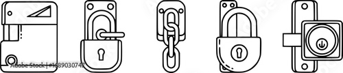 A set of outline vector icons for a portable door lock device.


