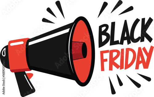 Black Friday Announcement Megaphone vector with Text Isolated on a transparent background