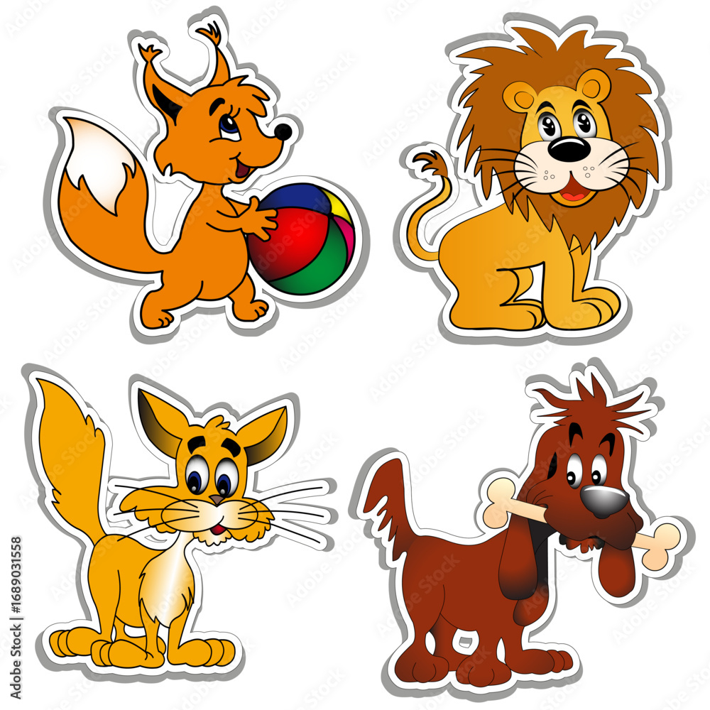 Obraz premium Illustration set of animal stickers