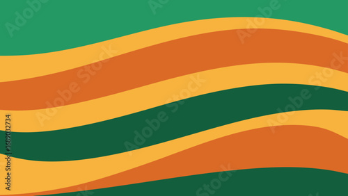 Abstract Wavy Stripes in Green, Orange, and Yellow pattern background