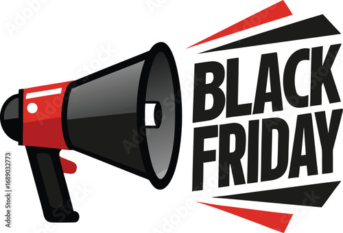 Black Friday Announcement Megaphone vector with Text Isolated on a transparent background