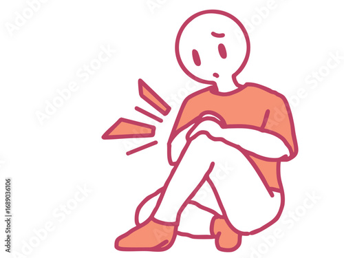 膝を抱えるキャラクター 赤シャツのイラスト