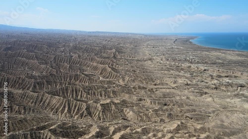 The aerial view of Ak Sai Canyon in Kyrgyzstan