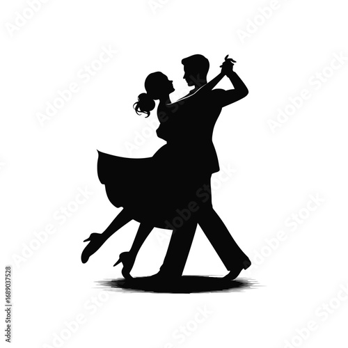 Dancing Couple Silhouette Illustration in Elegant Embrace with Graceful Movement