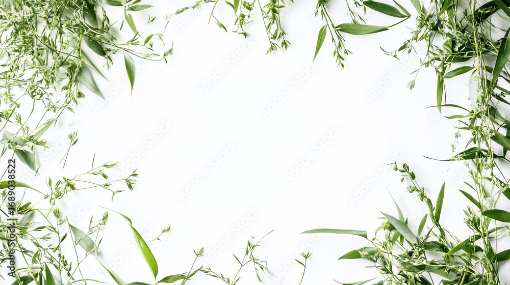 Fototapeta premium Verdant border frames pristine white space