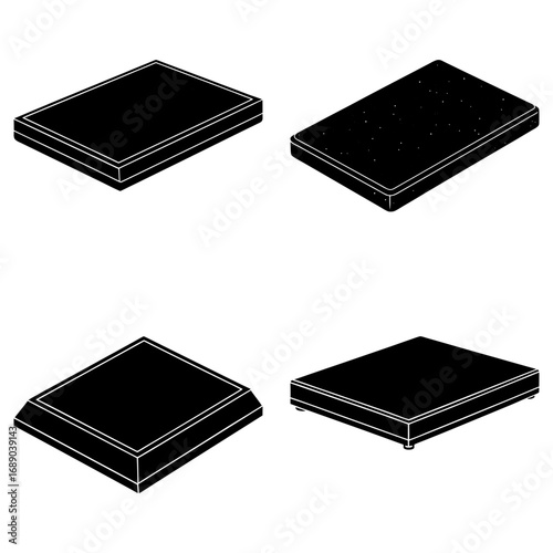 Four different types of black rectangular platforms displayed in an organized isometric arrangement style