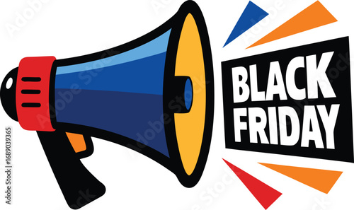 Black Friday Announcement Megaphone vector with Text Isolated on a transparent background
