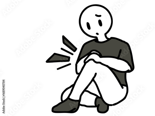 Sad figure holding painful knee black shirt illustration